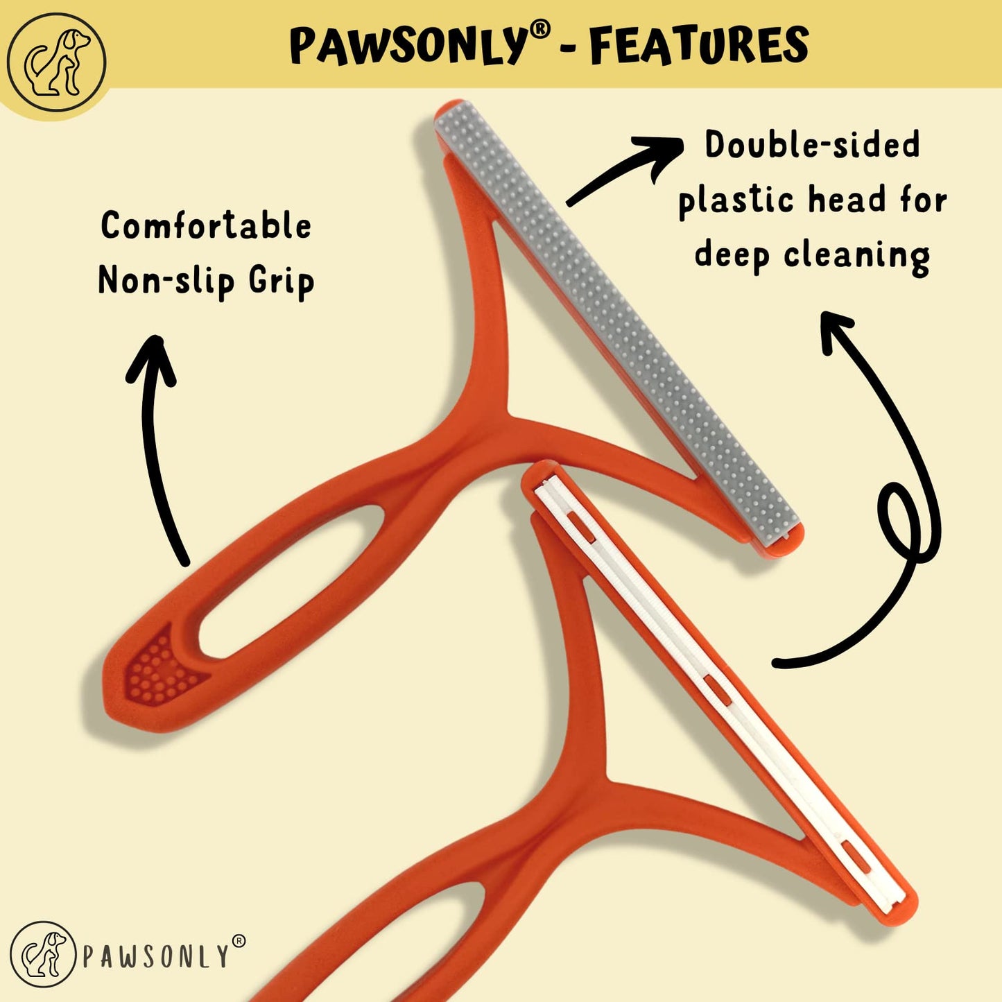 PawsOnly | Tierhaarentferner | Katzenhaarentferner | Hundehaare Entfernen | Fusselentferner fĂŒr Sofa Auto Teppich Kratzbaum Kleidung | Tragbarer | FusselbĂŒrste Tierhaare Pet Hair Remover (Orange)